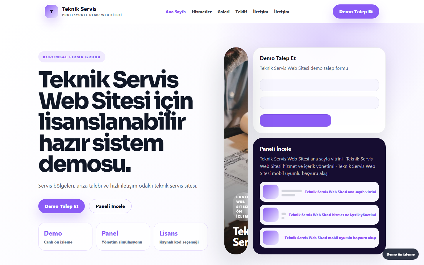 Teknik Servis Web Sitesi demo site ekran görüntüsü