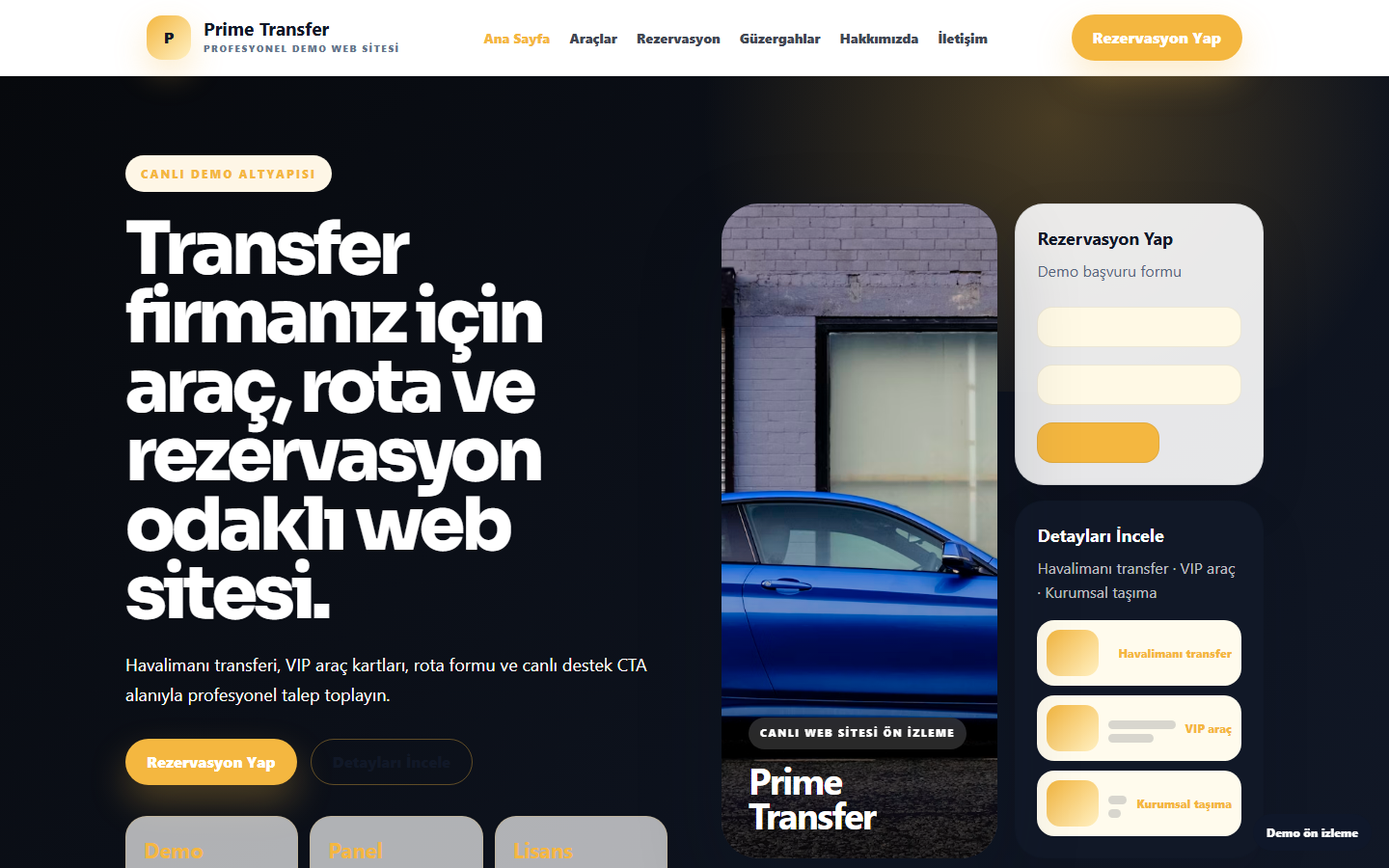Transfer Firması Web Sitesi demo site ekran görüntüsü
