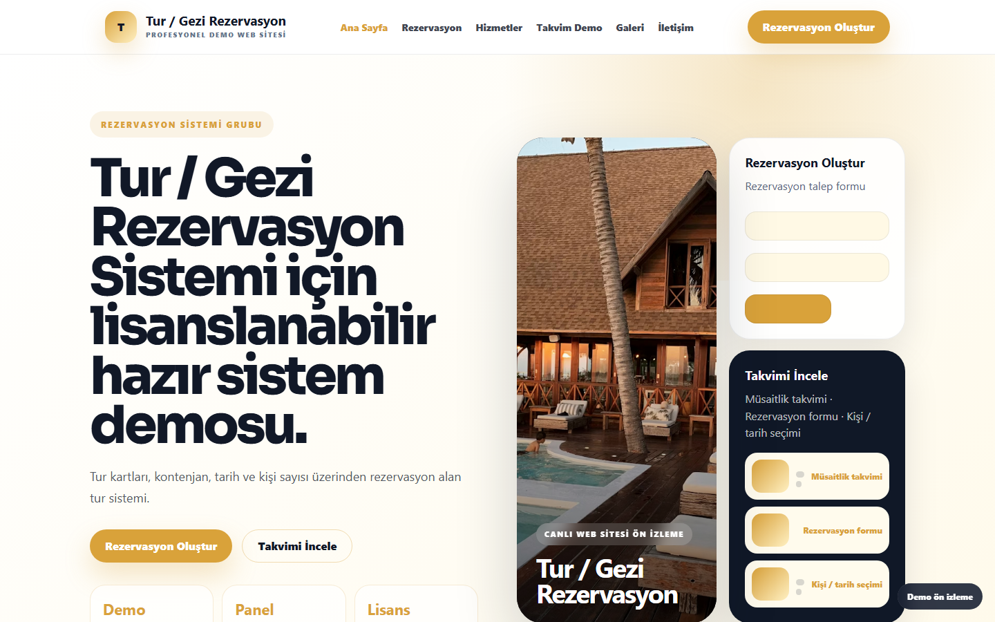 Tur / Gezi Rezervasyon Sistemi demo site ekran görüntüsü