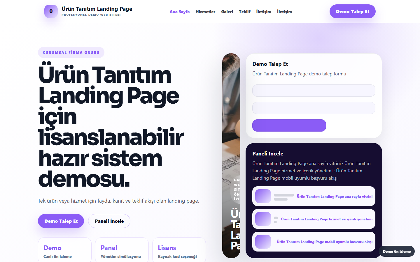 Ürün Tanıtım Landing Page demo site ekran görüntüsü