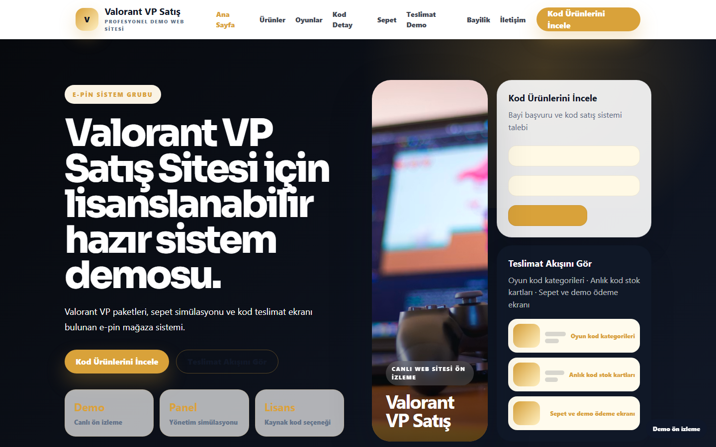 Valorant VP Satış Sitesi demo site ekran görüntüsü