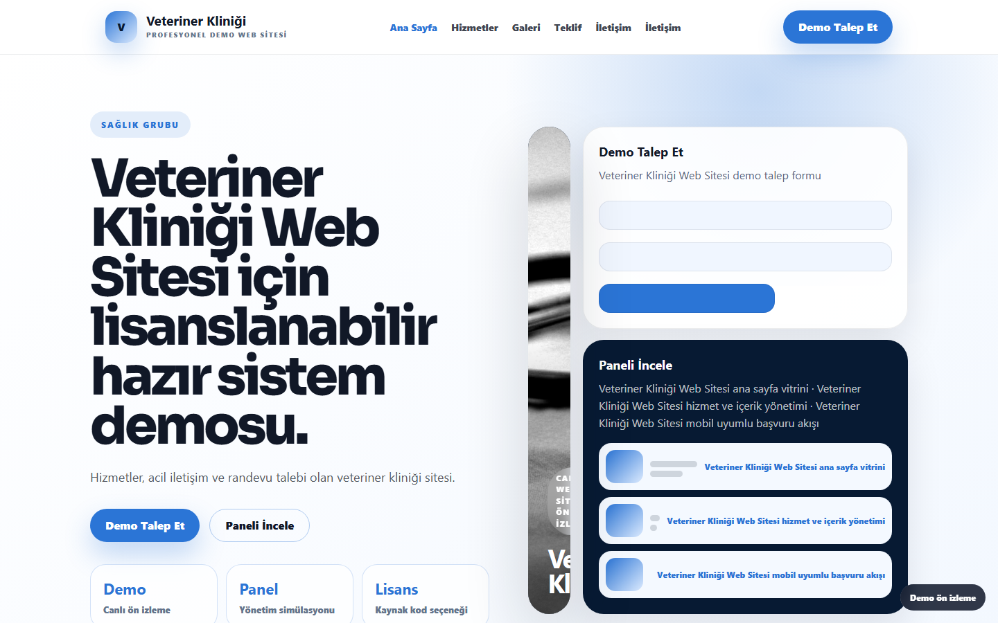 Veteriner Kliniği Web Sitesi demo site ekran görüntüsü